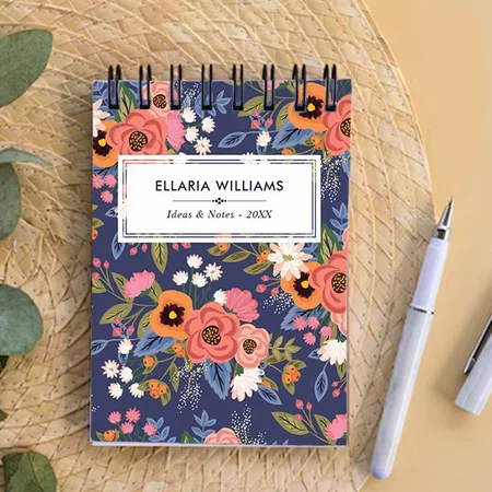 Pastels & Dark Blue Boho Floral Pattern Customized Photo Printed Notepad