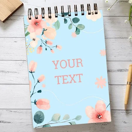 Spring Pastel Blue Floral Spiral Customized Photo Printed Notepad