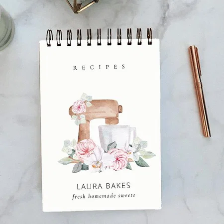 Blush Floral Cake Mixer Bakery Catering Recipe Customized Photo Printed Notepad