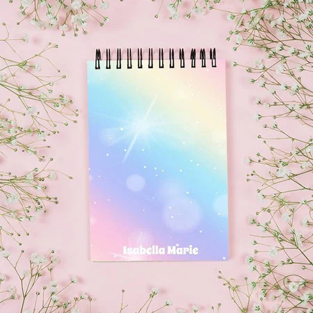 Pretty Pastel Rainbow Sparkle Girly Monogram Customized Photo Printed Notepad