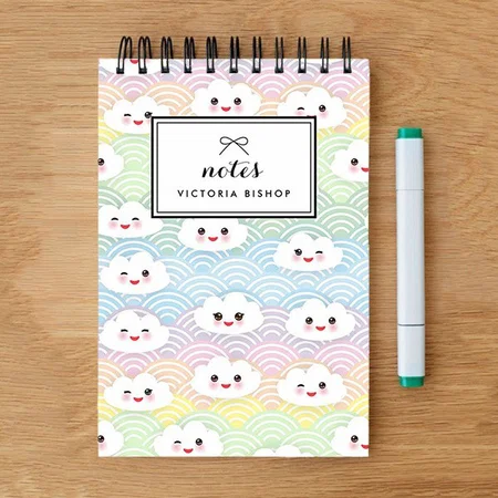 Colorful Pastel Kawaii Clouds Pattern Customized Photo Printed Notepad