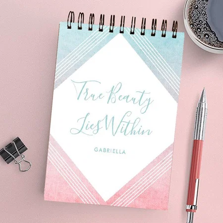 Pastel Watercolor True Beauty Lies Within Aqua Customized Photo Printed Notepad