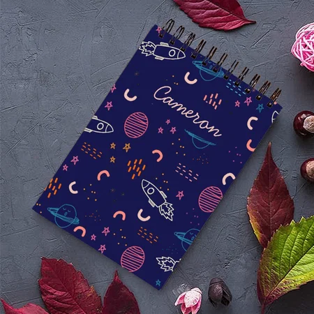 Space and Planets Doodle in Blue Customized Photo Printed Notepad