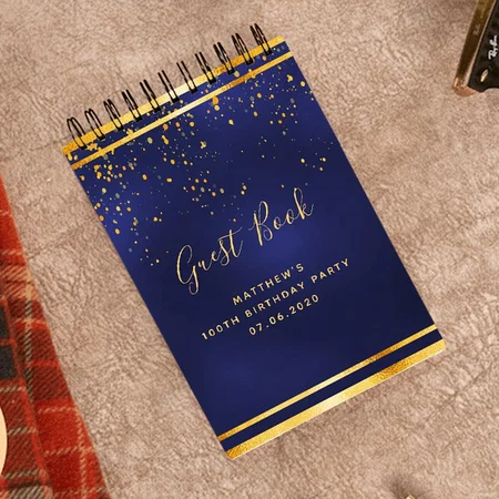 Birthday Party Dark Blue Gold Guest Customized Photo Printed Notepad
