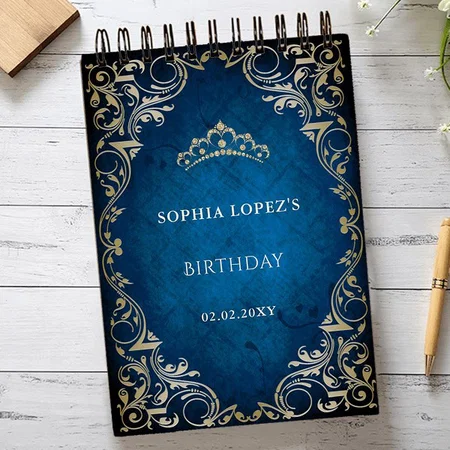 Rustic Blue Gold Princess Tiara Customized Photo Printed Notepad