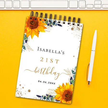 Guest Book Birthday Sunflowers Eucalyptus Customized Photo Printed Notepad