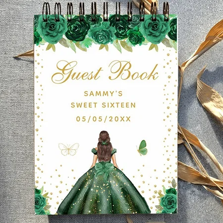 Green Floral Brunette Hair Princess Customized Photo Printed Notepad