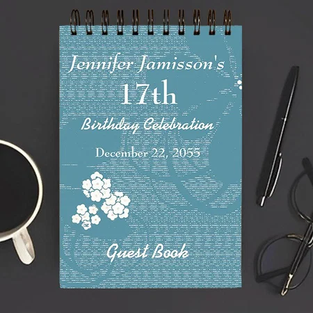 Blue, White Floral Birthday Party Customized Photo Printed Notepad