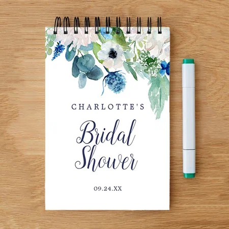 White Flowers Bridal Shower Customized Photo Printed Notepad