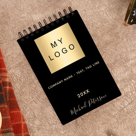 Black Logo Gold Elegant Monogram Customized Photo Printed Notepad