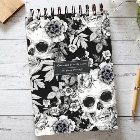 Elegant Dark Floral Skulls on Black Customized Photo Printed Notepad