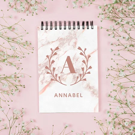 Pink Marble Monogram Customized Photo Printed Notepad