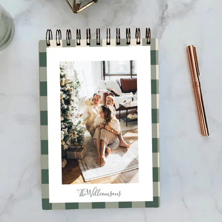 Modern Forest Green Plaid Rustic Photo Customized Photo Printed Notepad