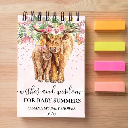 Pink Girl Floral Highland Cow Wishes Wisdom Customized Photo Printed Notepad