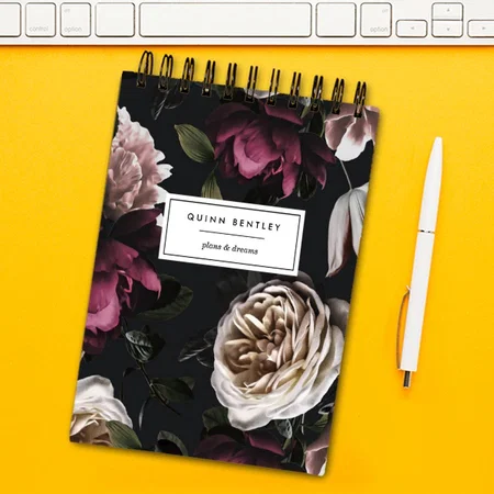 Chic Dark Floral on Black Customized Photo Printed Notepad