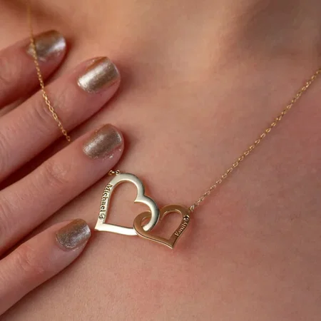 Two Heart with Name Customized Name Necklace Pendants
