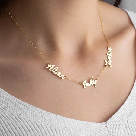 Three Names Golden Customized Name Necklace Pendants