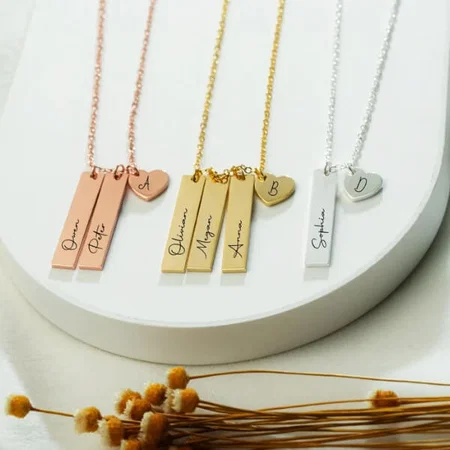 Vertical Bar Name Initial Customized Name Necklace Pendants