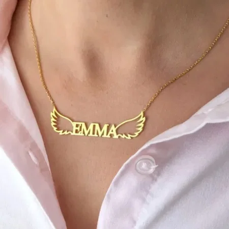 Gold Name with Wings Design Customized Name Necklace Pendants