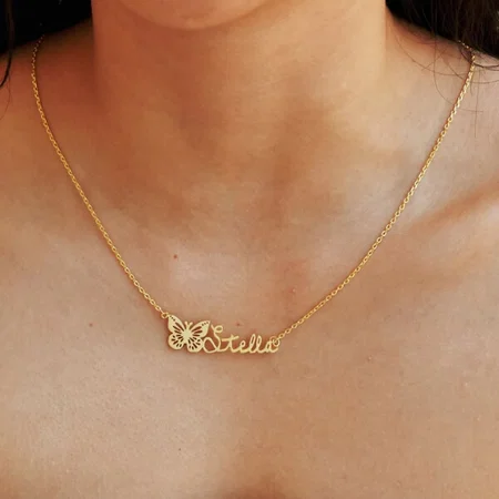 Butterfly with Modern Name Customized Name Necklace Pendants