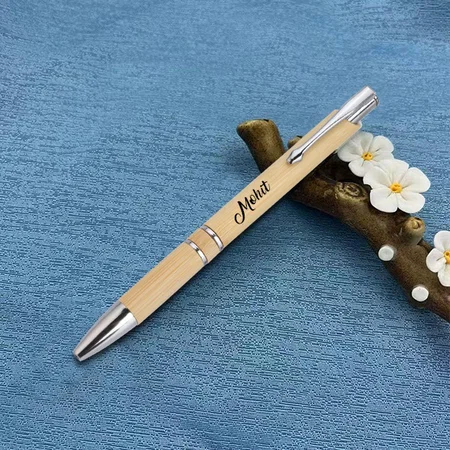 Brown And Silver Customized Bamboo Pen for Corporate Gifting