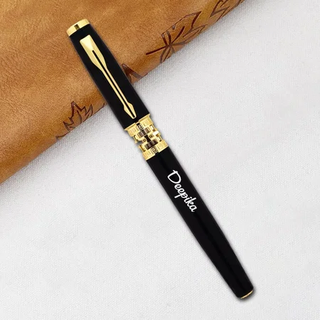 Luxury Black And Golden Customized Metal Pen With Gold Detailing