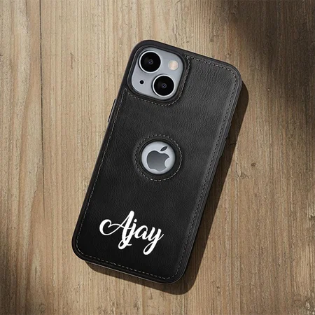 Customized Black Leather Finish Back Cover Case for iPhone 14 | Shockproof Design | Raised Edges for Camera & Screen Protection | Stunning Minimalist Design