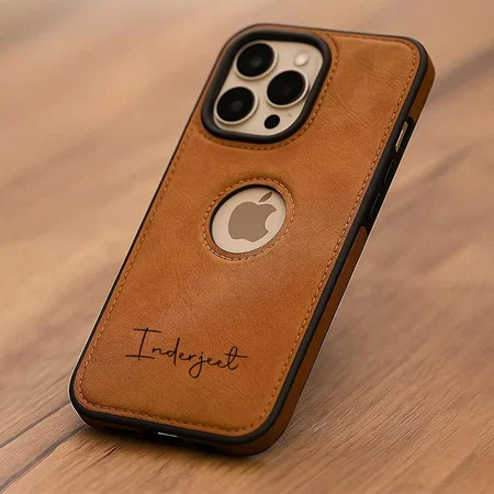 Customized Brown Leather Finish Back Cover Case for iPhone 14 Pro | Shockproof Design | Raised Edges for Camera & Screen Protection | Stunning Minimalist Design