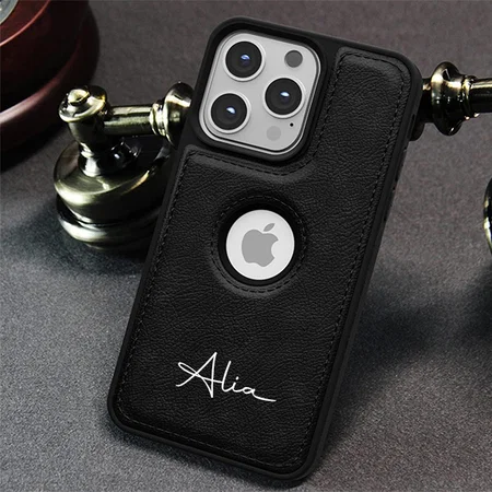 Customized Black Leather Finish Back Cover Case for iPhone 14 Pro Max | Shockproof Design | Raised Edges for Camera & Screen Protection | Stunning Minimalist Design