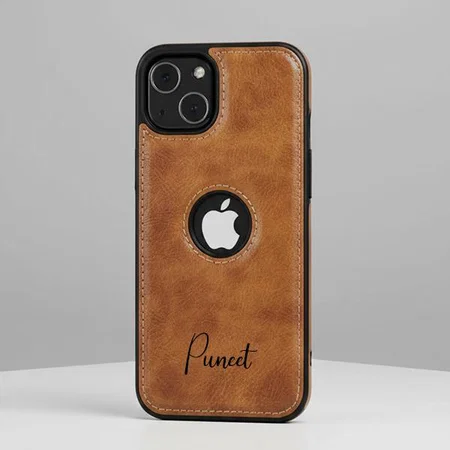 Customized Brown Leather Finish Back Cover Case for iPhone 15 | Shockproof Design | Raised Edges for Camera & Screen Protection | Stunning Minimalist Design