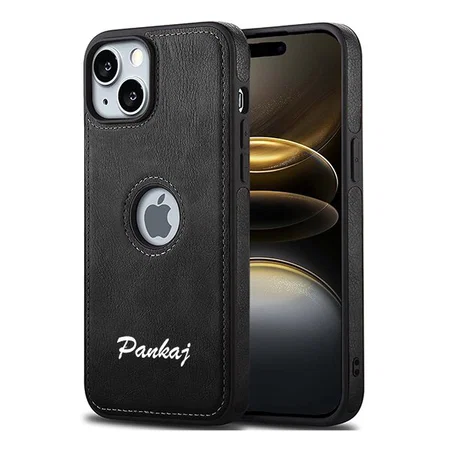 Customized Black Leather Finish Back Cover Case for iPhone 15 Plus | Shockproof Design | Raised Edges for Camera & Screen Protection | Stunning Minimalist Design