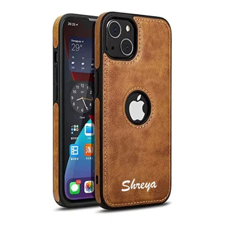 Customized Brown Leather Finish Back Cover Case for iPhone 15 Plus | Shockproof Design | Raised Edges for Camera & Screen Protection | Stunning Minimalist Design