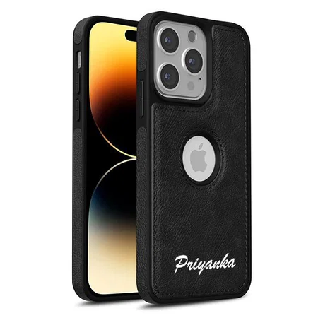 Customized Black Leather Finish Back Cover Case for iPhone 15 Pro | Shockproof Design | Raised Edges for Camera & Screen Protection | Stunning Minimalist Design