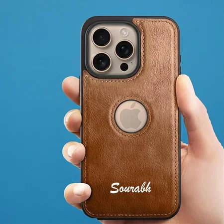 Customized Brown Leather Finish Back Cover Case for iPhone 15 Pro | Shockproof Design | Raised Edges for Camera & Screen Protection | Stunning Minimalist Design