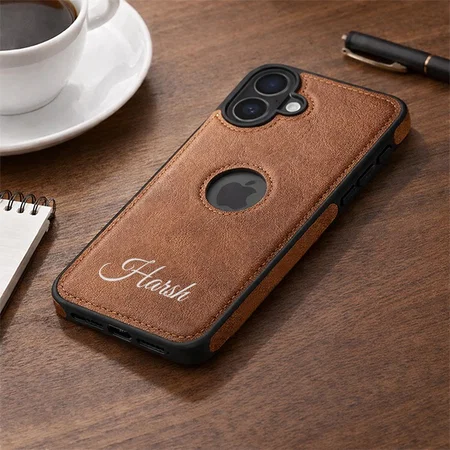 Customized Brown Leather Finish Back Cover Case for iPhone 16 | Shockproof Design | Raised Edges for Camera & Screen Protection | Stunning Minimalist Design