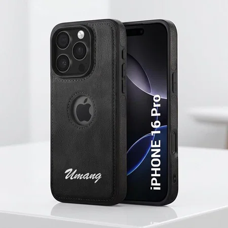 Customized Black Leather Finish Back Cover Case for iPhone 16 Pro | Shockproof Design | Raised Edges for Camera & Screen Protection | Stunning Minimalist Design