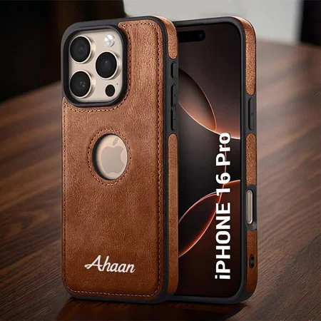 Customized Brown Leather Finish Back Cover Case for iPhone 16 Pro | Shockproof Design | Raised Edges for Camera & Screen Protection | Stunning Minimalist Design