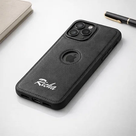 Customized Black Leather Finish Back Cover Case for iPhone 16 Pro Max | Shockproof Design | Raised Edges for Camera & Screen Protection | Stunning Minimalist Design