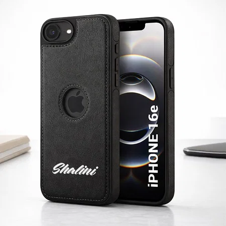 Customized Black Leather Finish Back Cover Case for iPhone 16e | Shockproof Design | Raised Edges for Camera & Screen Protection | Stunning Minimalist Design