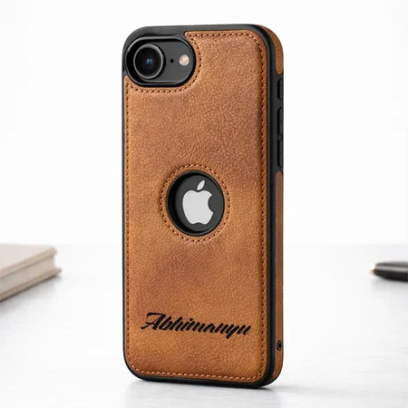 Customized Brown Leather Finish Back Cover Case for iPhone 16e | Shockproof Design | Raised Edges for Camera & Screen Protection | Stunning Minimalist Design