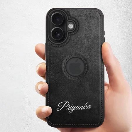 Customized Black Leather Finish Back Cover Case for iPhone 17 | Shockproof Design | Raised Edges for Camera & Screen Protection | Stunning Minimalist Design