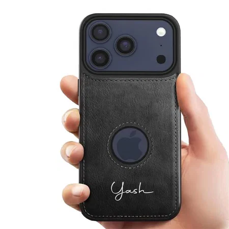 Customized Black Leather Finish Back Cover Case for iPhone 17 Pro Max | Shockproof Design | Raised Edges for Camera & Screen Protection | Stunning Minimalist Design