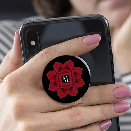 Roses with Initial Gift for Mom Customized Printed Phone Grip Holder Sockets