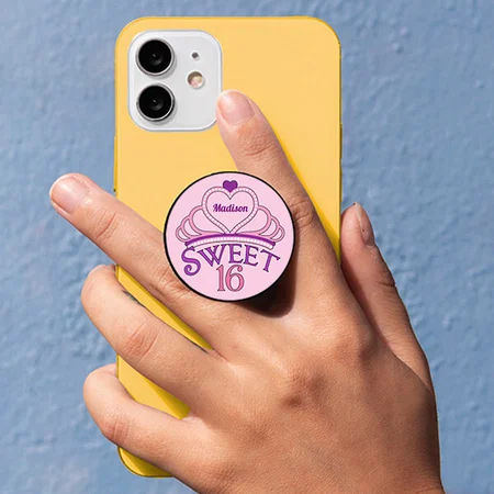 Sweet 16 Birthday Pink Princess Tiara Customized Printed Phone Grip Holder Sockets