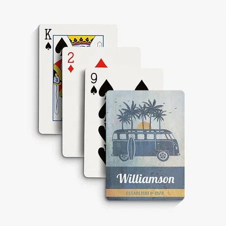 Modern Family Vintage Surfer Van Summer Vacation Customized Photo Printed Playing Cards