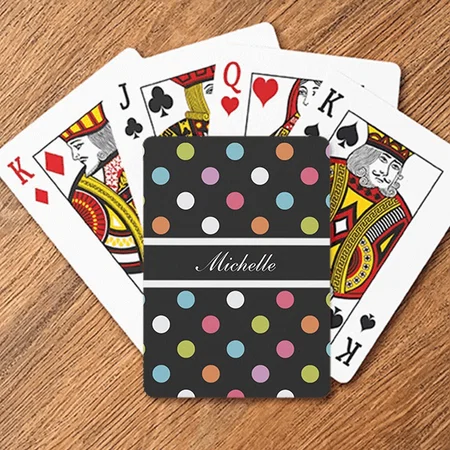 Polka Dots Pattern With Monogram Customized Photo Printed Playing Cards