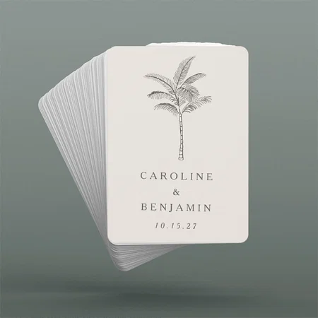 Minimalist Ecru Palm Tree Line Art Customized Photo Printed Playing Cards