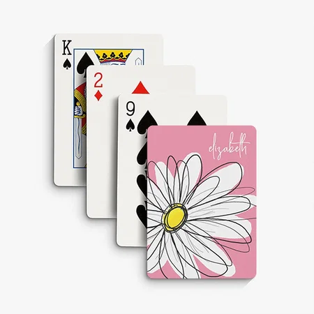 Pink and Yellow Whimsical Daisy Customized Photo Printed Playing Cards