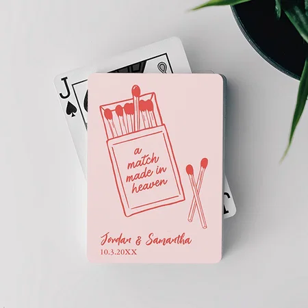 A Match Made in Heaven Wedding Favor Customized Photo Printed Playing Cards
