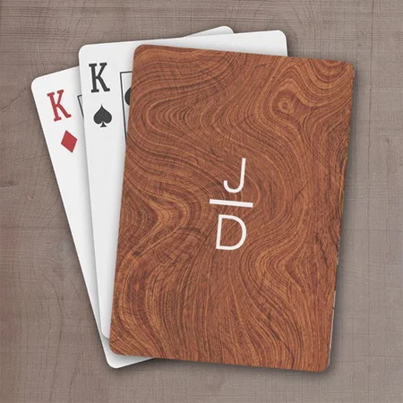 Minimal, Rustic, Modern Trendy Woodgrain Monogram Customized Photo Printed Playing Cards